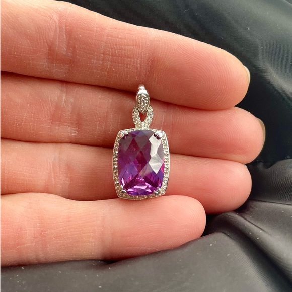 Amethyst & Diamond Halo Pendant